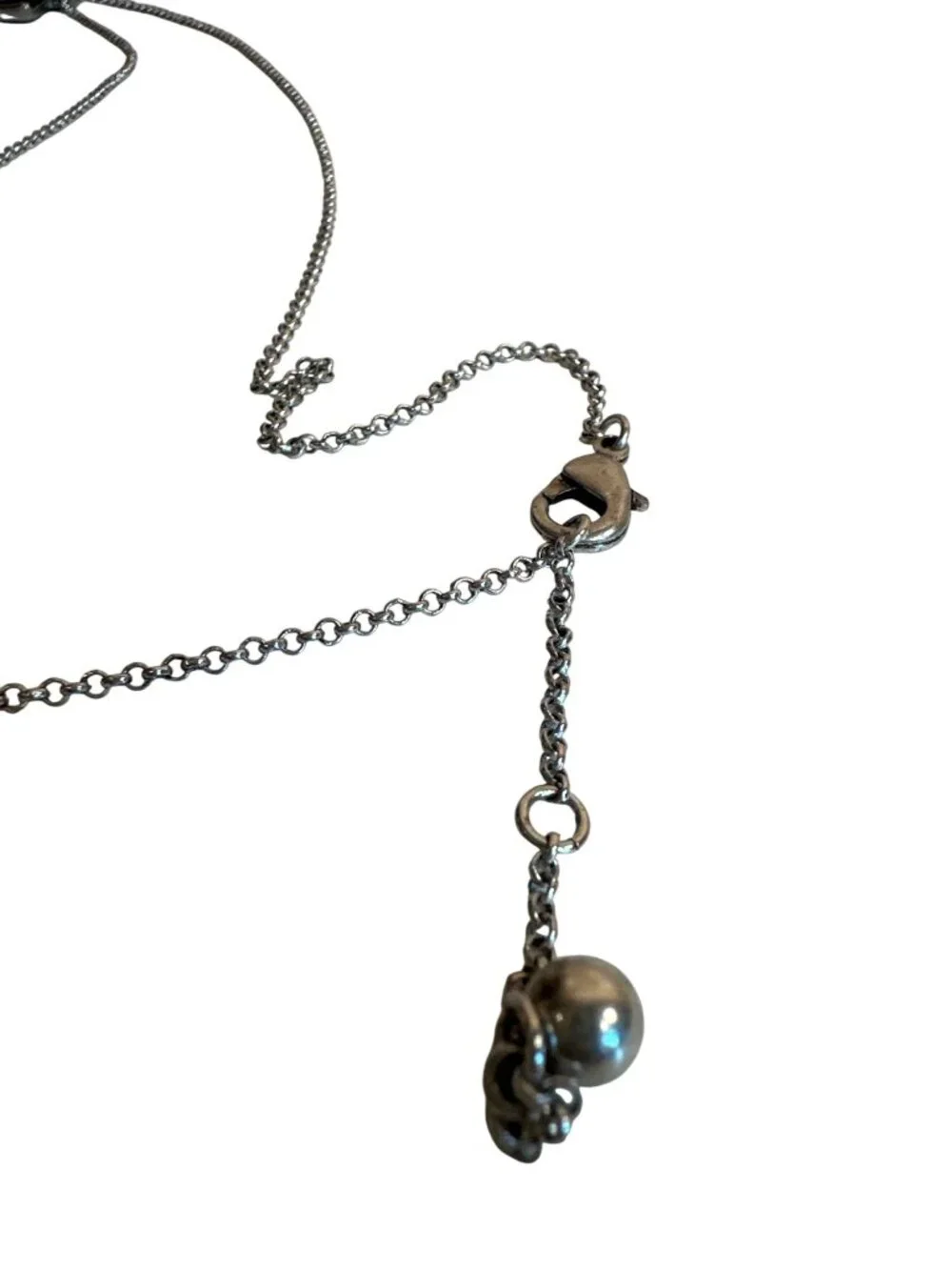 Silver Chain Necklace Black Crescent Stone Pendant & Crackle Design Elegant Chic